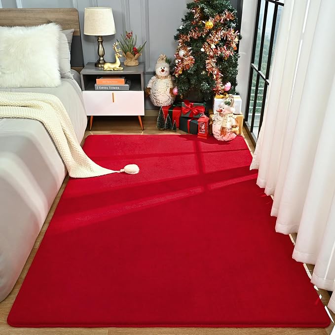 Modern Area Rugs for Bedroom Living Room, 5x8 Red Memory Foam Rug | Thickened - Image 2