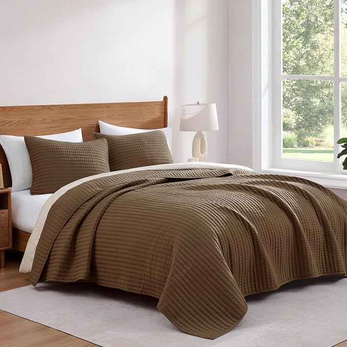 Queen Quilt-Lightweight Bedspreads Coffee Queen Size Quilt Bedding Set | Soft - Image 4