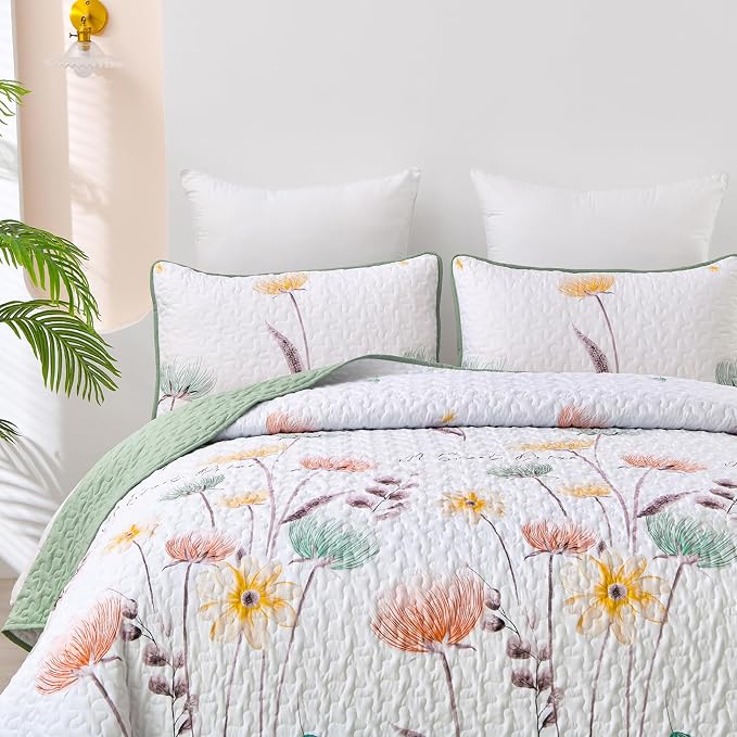 Dinjoy Twin Quilt Set, Cute Floral Bedspreads, 2 Pieces Fall Bedding Set | Soft - Image 6