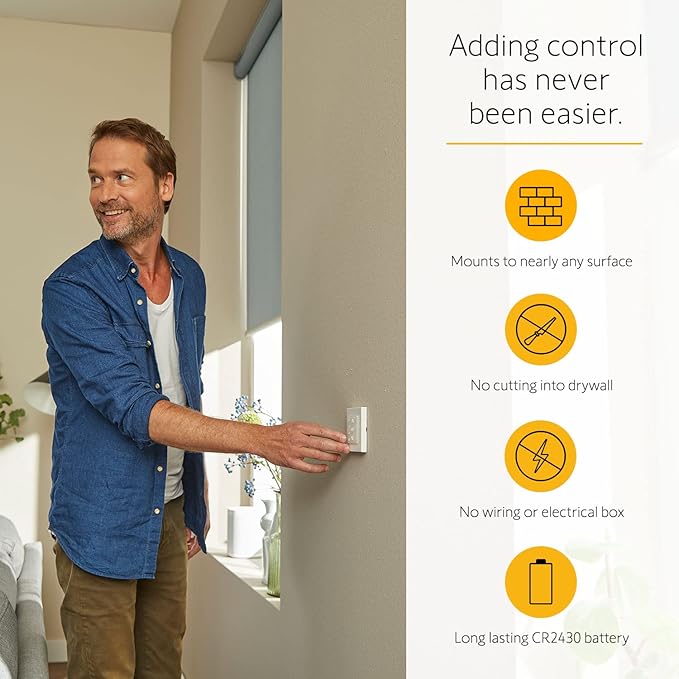 Somfy Smoove 1 RTS Pure - 1-Channel Wall Mount Switch for RTS Motorized Shades, Curtains, and Blinds - Mounts Easily to Wall or Surface - Easy to Install, No Electrician Needed - #1811533