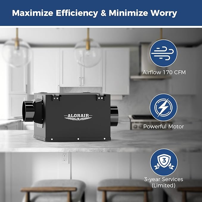 ALORAIR 4 Inch Inline Bathroom Exhaust Fan – Ultra Quiet 170 CFM Ventilation Fan for Bathroom, Attic, Kitchen, Garage, Laundry Room – Durable, Easy to Install, Powerful Airflow