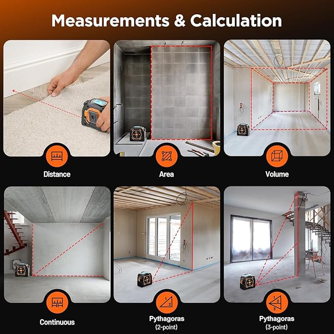 Laser Tape Measure 2-in-1, 197Ft Laser Distance Meter & 16Ft Digital Tape Measure, with LCD Display, Pythagorean Mode, Area/Volume Calculation, USB-C Rechargeable for Woodworking and Construction