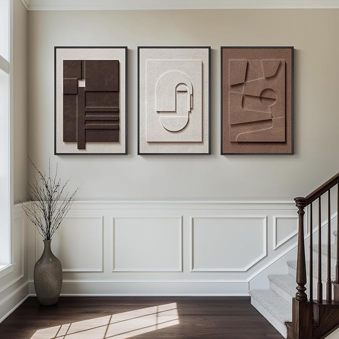Large 3D Textured Framed Neutral Abstract Wall Art - Image 8