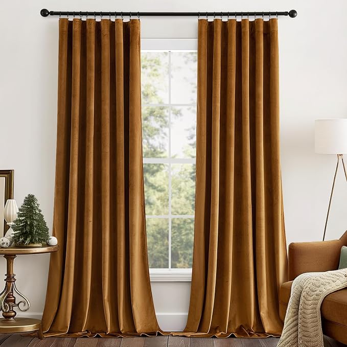MIULEE Fall Golden Brown Velvet Blackout Curtains Pinch Pleat 52" Wx108 L | 2 by MIULEE