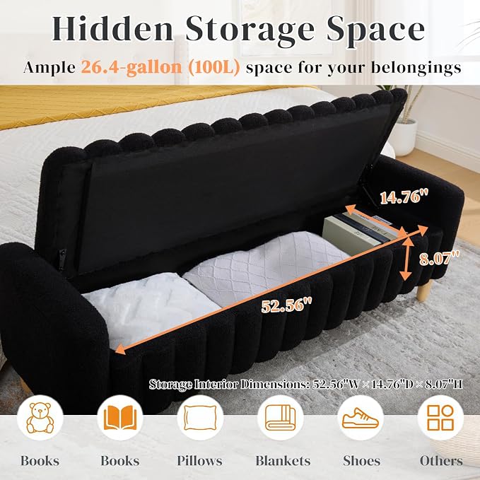 Aoiy & Wifon 63.4" W Large Storage Ottoman Bench, King Size End of Bed Storage - Image 2