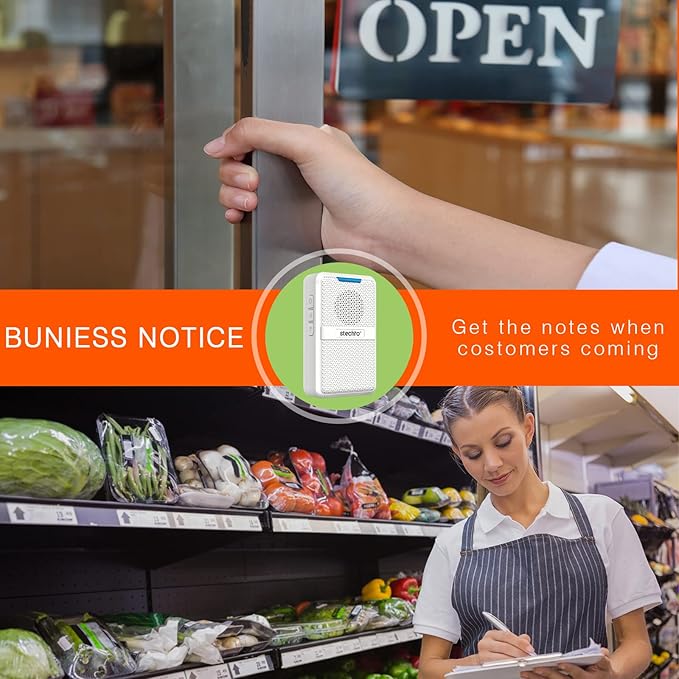 Door Chime,Wireless 600Ft Range 5 Adjustable Volume 1 Magnetic Door Open Contact Sensor with 62 Chimes Mute Mode Door Bell Plugin Receiver for Home/Office/Store White (Receiver+Sensor)