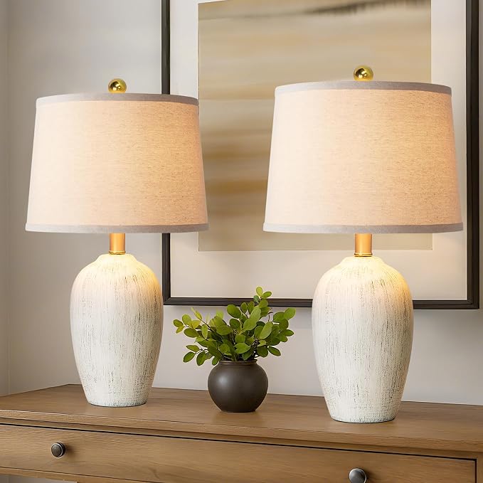 AIEAMPDO 21'' Set of 2 Rustic Ceramic Small Table Lamps - Image 8