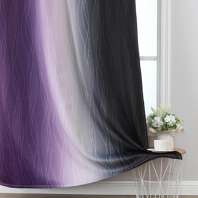 Black and Purple Ombre Blackout Curtains 102 Inch Length | Room Darkening - Image 6