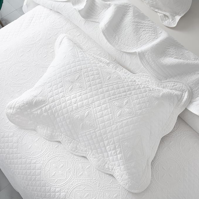 ROOMLIFE Quilt Set King Size 3D Floral Embroidery Pattern 3-Piece Cotton - Image 4