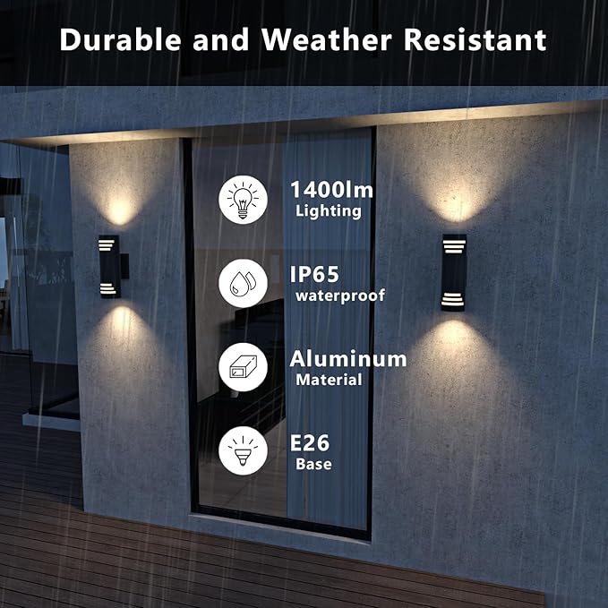 rosykite Dusk to Dawn Porch Lights Outdoor 2 Pack, Modern Exterior Lighting Fixtures 13In, Cylinder Outdoor Wall Lights Up Down Sconce Lighting for House Doorway, ETL Listed