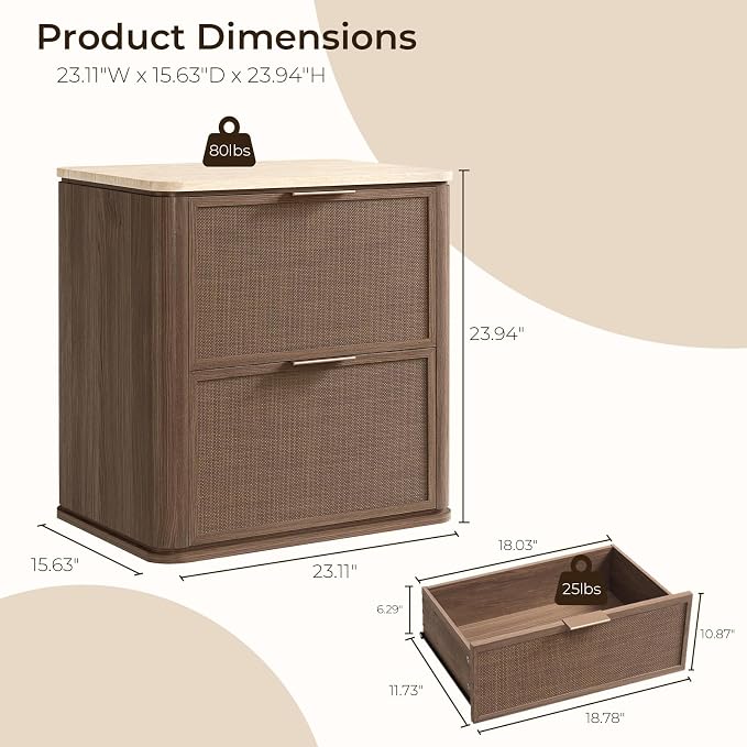 Night Stand Set of 2, 23.11" W Rattan Nightstand - Image 2