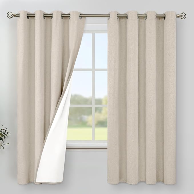YoungsTex Oatmeal Linen Blackout Curtains 63 Inch Length by YoungsTex