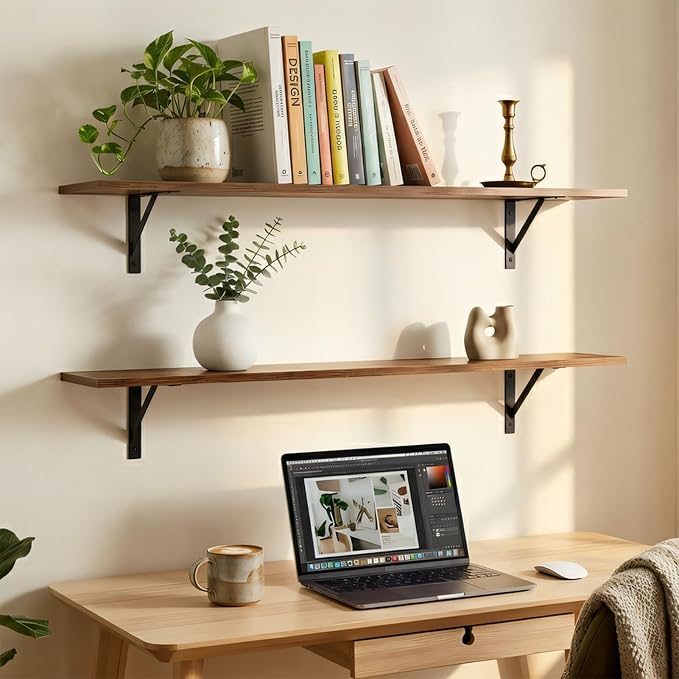 Long Wall Shelves, 55.1Inch Wooden Floating Shelves - Image 5