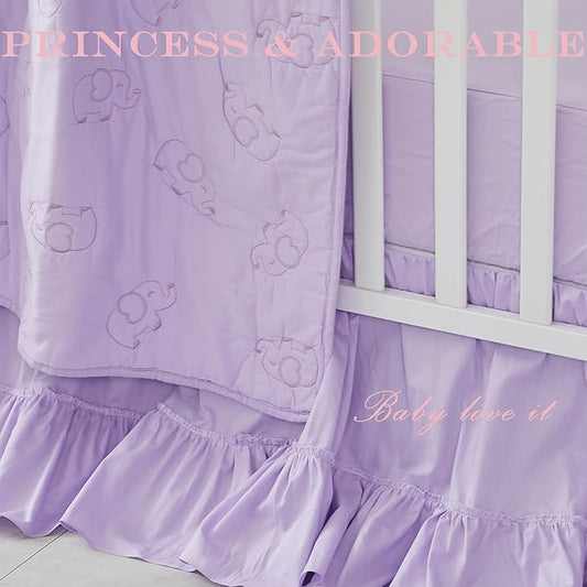 Brandream Crib Bed Skirt for Baby Girls Boys Purple Boho Bohemian Solid Cotton Toddler Bedskirt Farmhouse Chic Ruffle