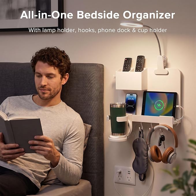 Versatile Bedside Wall Organizer, Floating Bedside Shelves | Ideal - Image 4