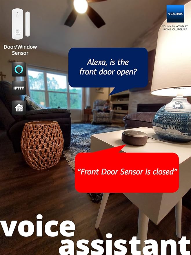 YoLink LoRa Smart Door Sensor Starter Kit: SpeakerHub Audio Hub & (3) Door Sensors - Up to 1/4 Mile Open-Air Range, Door Left-Open Reminders, up to 5 Year Battery Life, Alexa, IFTTT, Home Assistant