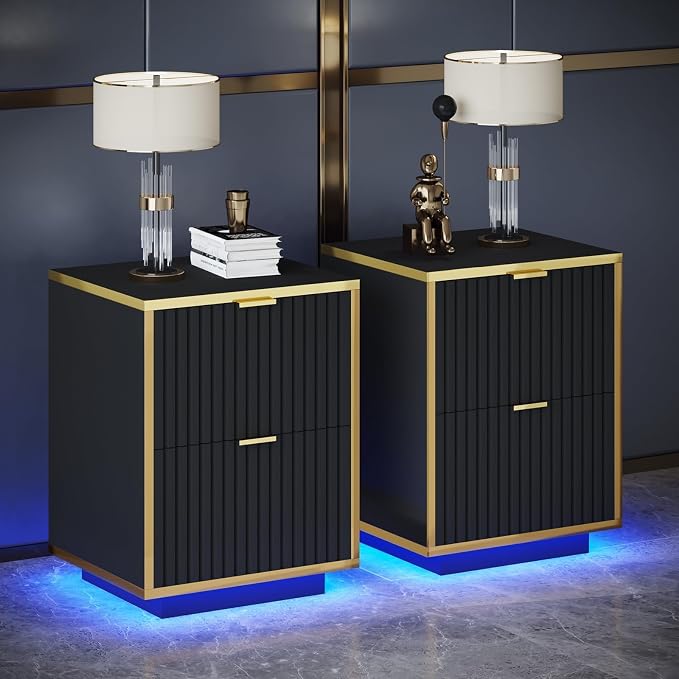 4ever2buy Black and Gold Nightstand Set of 2 - Image 7