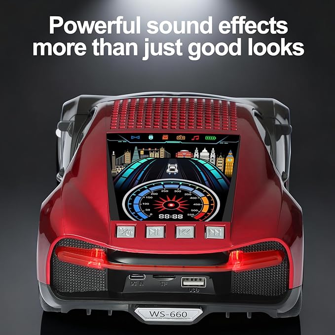 WSTER Luxury Sports Car Model Bluetooth Speaker with HD Sound, TWS Stereo Pairing, Display Screen, Built-in Microphone, Unique Bluetooth Car Speaker for Home, Party, Outdoor & Beach (Red)