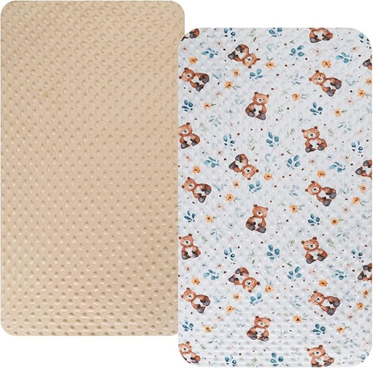 Dot Bassinet Sheet Set 2 Pack Stretch Fitted Bedside Sleeper Bassinet Sheets Sheets,Ultra Soft, for Baby Girls and Boys Light Coffee, Bear