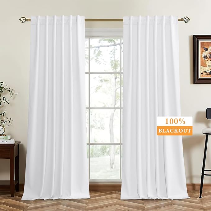 RYB HOME 100% Blackout White Velvet Curtains by RYBHOME