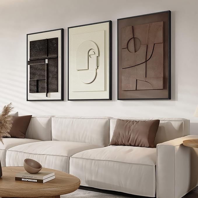 3D Textured Framed Abstract Wall Art, 3 Piece Modern Paintings Artwork by Cuspin