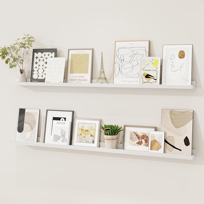 Picture Ledge Shelf, Solid Pine Wood Floating Shelves Set of 2, 48 Inches by FunMemories
