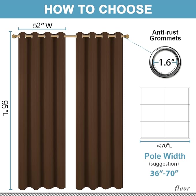 Diraysid Chocolate Brown Grommet Blackout Curtains - Image 3