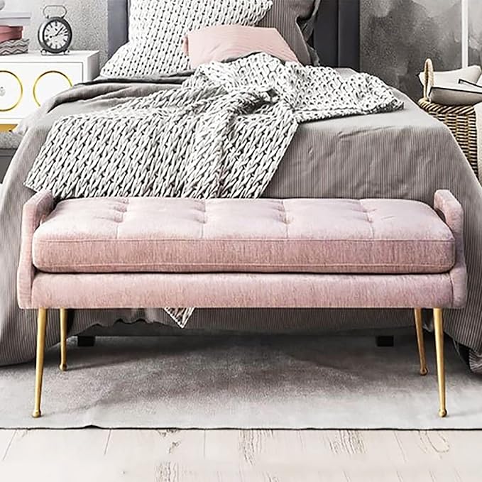 Luxurious End of Bed with den Legs, Bedroom Velvet Upholstered Seat, Comfy - Image 3