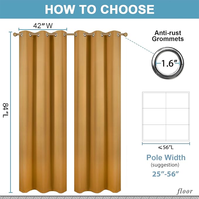 Diraysid Mustard Yellow Grommet Blackout Curtains - Image 6