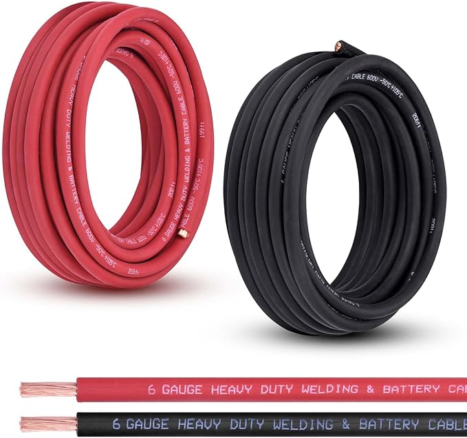 Shirbly 6 Gauge Battery Cable, 30FT Red + 30FT Black 6 AWG Pure Copper Wire Welding Cable, for Automotive, Battery, Solar and Generator, Standard USA OFC Wire