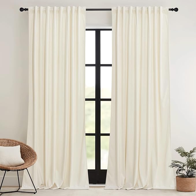 RYB HOME Ivory White Velvet Curtains 63 inches Length - Image 2