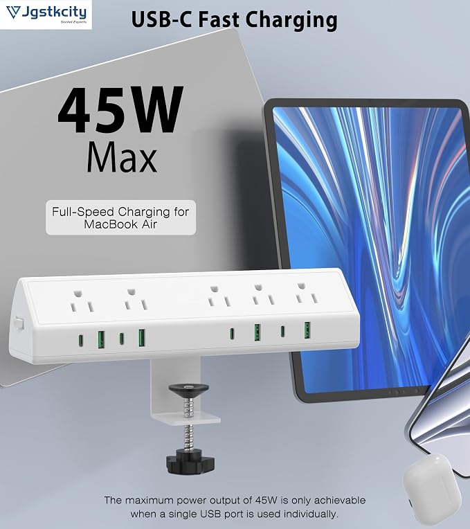 Jgstkcity Desk Clamp Power Strip USB C 45W, 8 USB, 10FT Cable, Edge Mount - Image 4