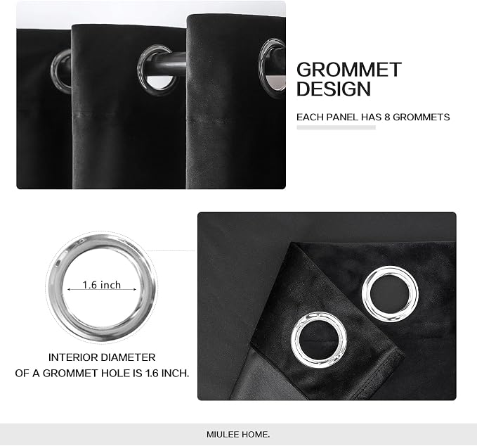MIULEE Velvet Curtains Halloween Black 52 x 63 Inch Length Set of 2 | Grommet - Image 2