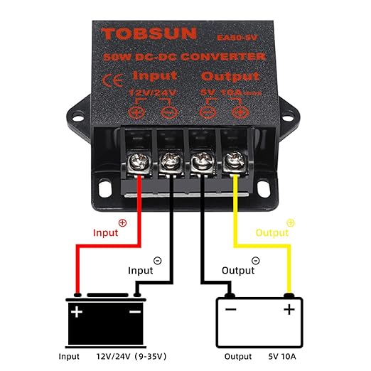 MGGi DC 12V 24V to 5V 10A 50W Voltage Reducer Converter Regulator, Step Down Converter Regulator Waterproof Power Supply Module Buck Transformer, Aluminum