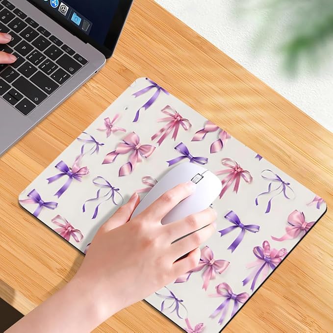 Coquette Girlie Pastel Bows Square Mouse pad, Texture, Waterproof, Anti Slip Rubber Base, Computer Mouse pad, Laptop Mouse pad