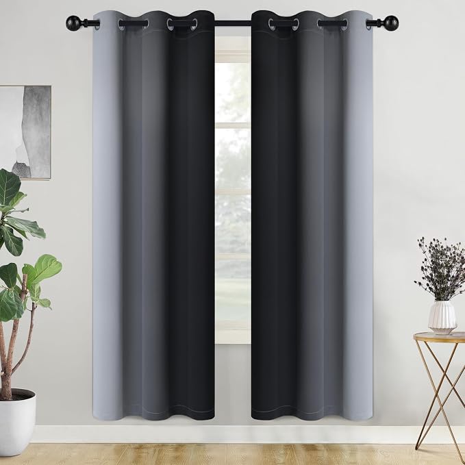 COSVIYA Grommet Ombre Black Room Darkening Curtains 72 inch - Image 2