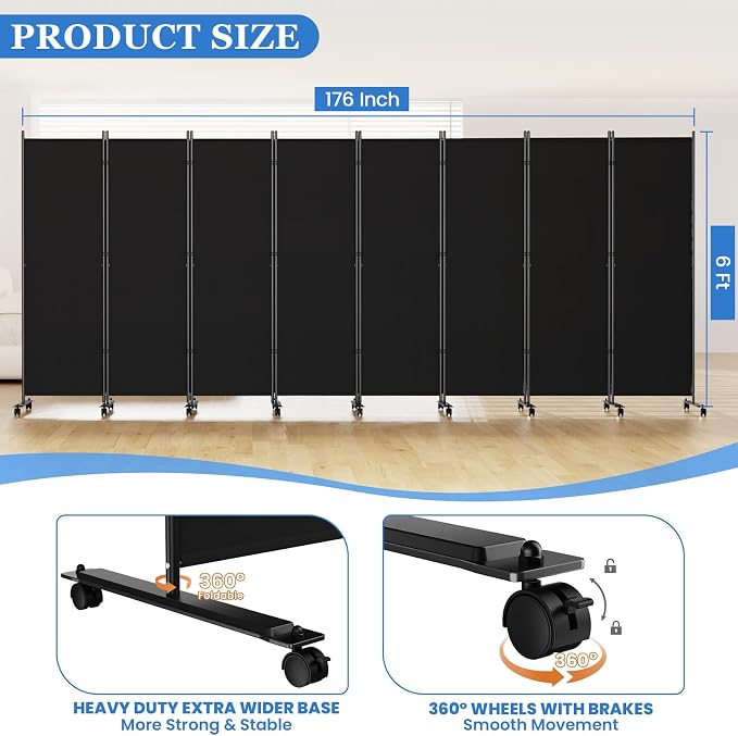 SUNALLY Room Divider Privacy Screens, 8 Panels Dividers - Image 2