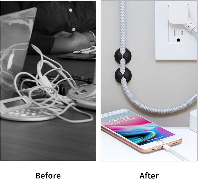 12PCS Black Adhesive Cable Clips Cord Organizer - Image 5