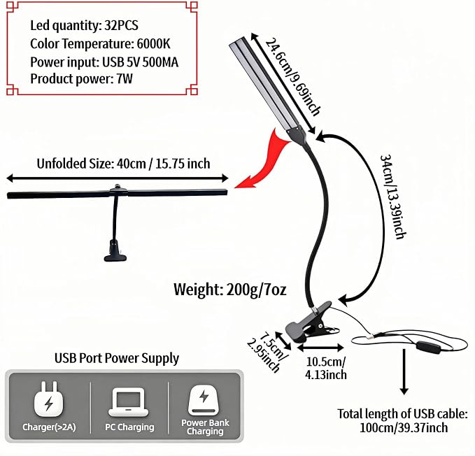 BUBBLE-FLY LED Clip on Reading Light, USB Desk Lamp - Image 6