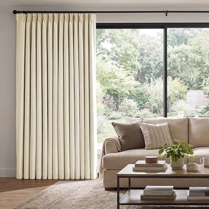 Pinch Pleated Linen Curtains 100% Blackout 84 Inches Long by AUSSPVOCT