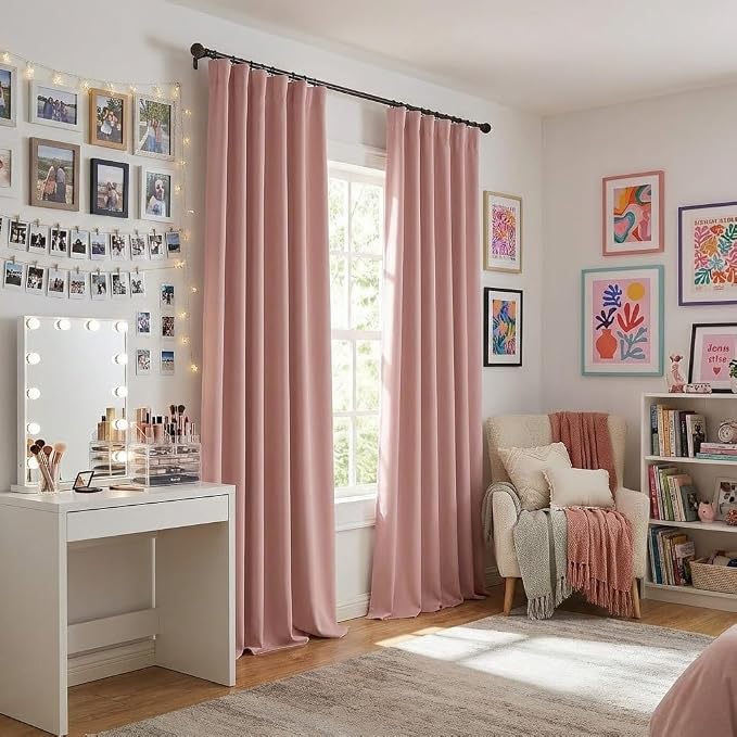 RYB HOME 100% Blackout Pink Curtains - Image 2