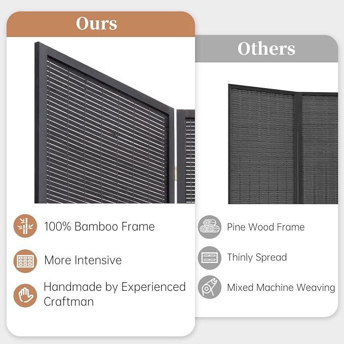 Room Divider Folding Privacy Screens, Hand-Made Natural Bamboo Room Dividers | - Image 2