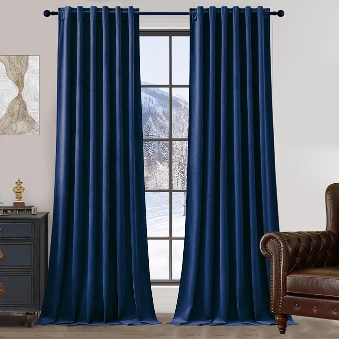 90 Inch Navy Blue Velvet Curtains by AUSSPVOCT