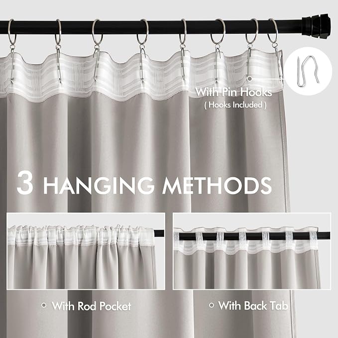 MIULEE Cobblestone Back Tab Blackout Curtains 52x102 Inch Long 2 Panels Set | - Image 4
