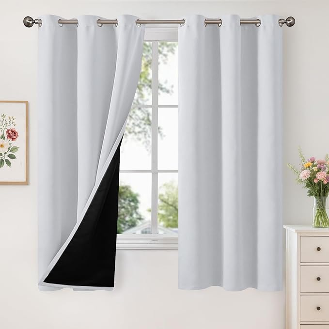 YoungsTex Greyish White 100% Blackout Curtains 63 Inch Length by YoungsTex