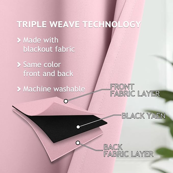 COSVIYA Grommet Room Darkening Pink Curtains 54 inch Length - Image 3