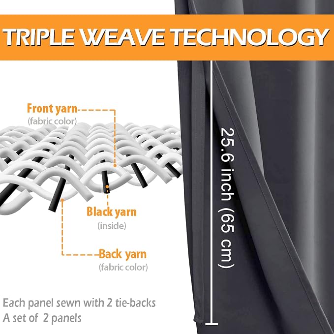 Grommet Blackout Curtains for Bedroom, 70 x 63 Inches, Dark Grey | Thermal - Image 3