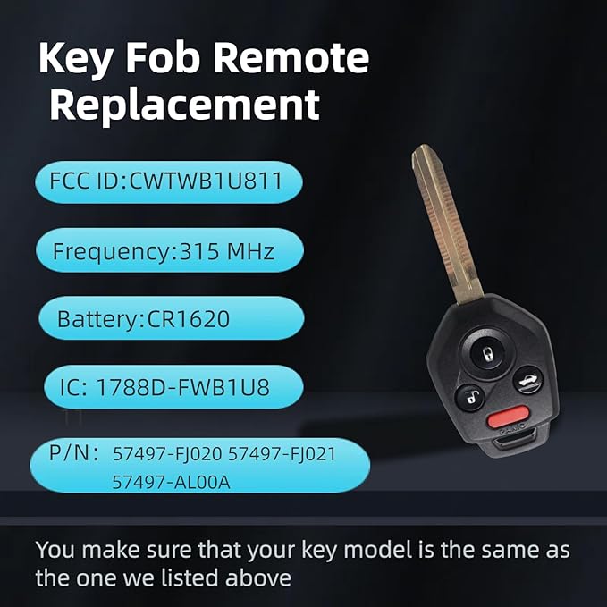 Key Fob Remote Replacement Compatible with Subaru Impreza WRX Forester XV Crosstrek Outback Legacy with G Chip Keyless Entry Remote Car Key（CWTWB1U811）