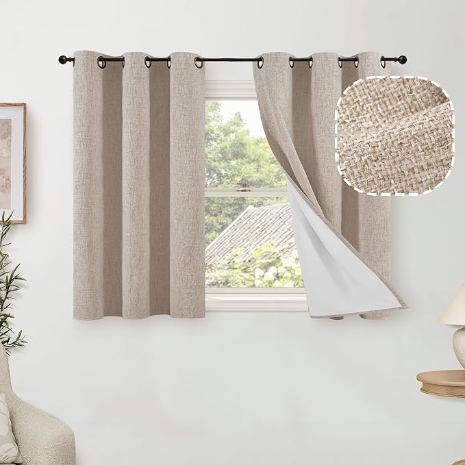 Short Beige Blackout Curtains 40 Inch Length Each 38 Wide 2 Panels | Thermal by Lajode