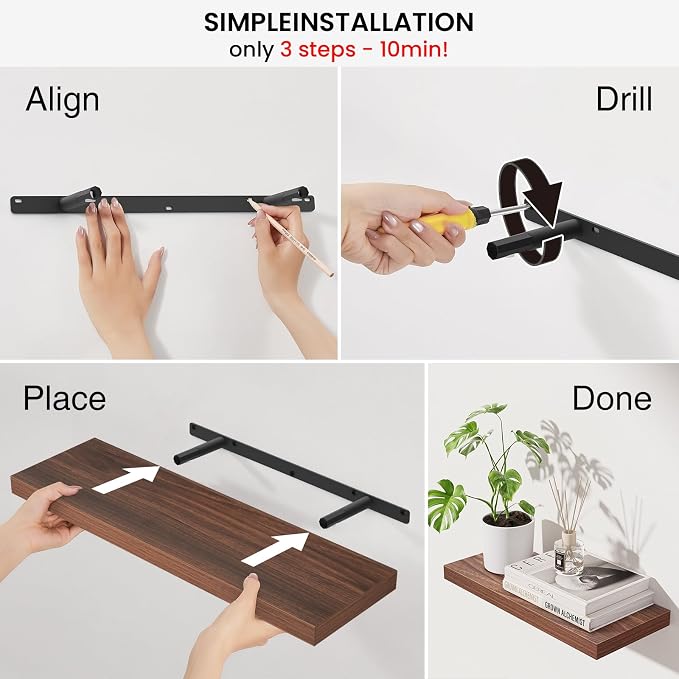 BAYKA Walnut-Like Floating Shelves 22.5in, Wall Mounted Wall Decor | Easy - Image 7